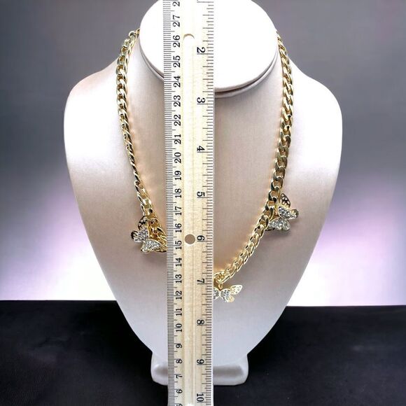 Dimensional Butterfly Gemstone Necklace l Gold Plate l 3” Extension l New - Picture 3 of 10